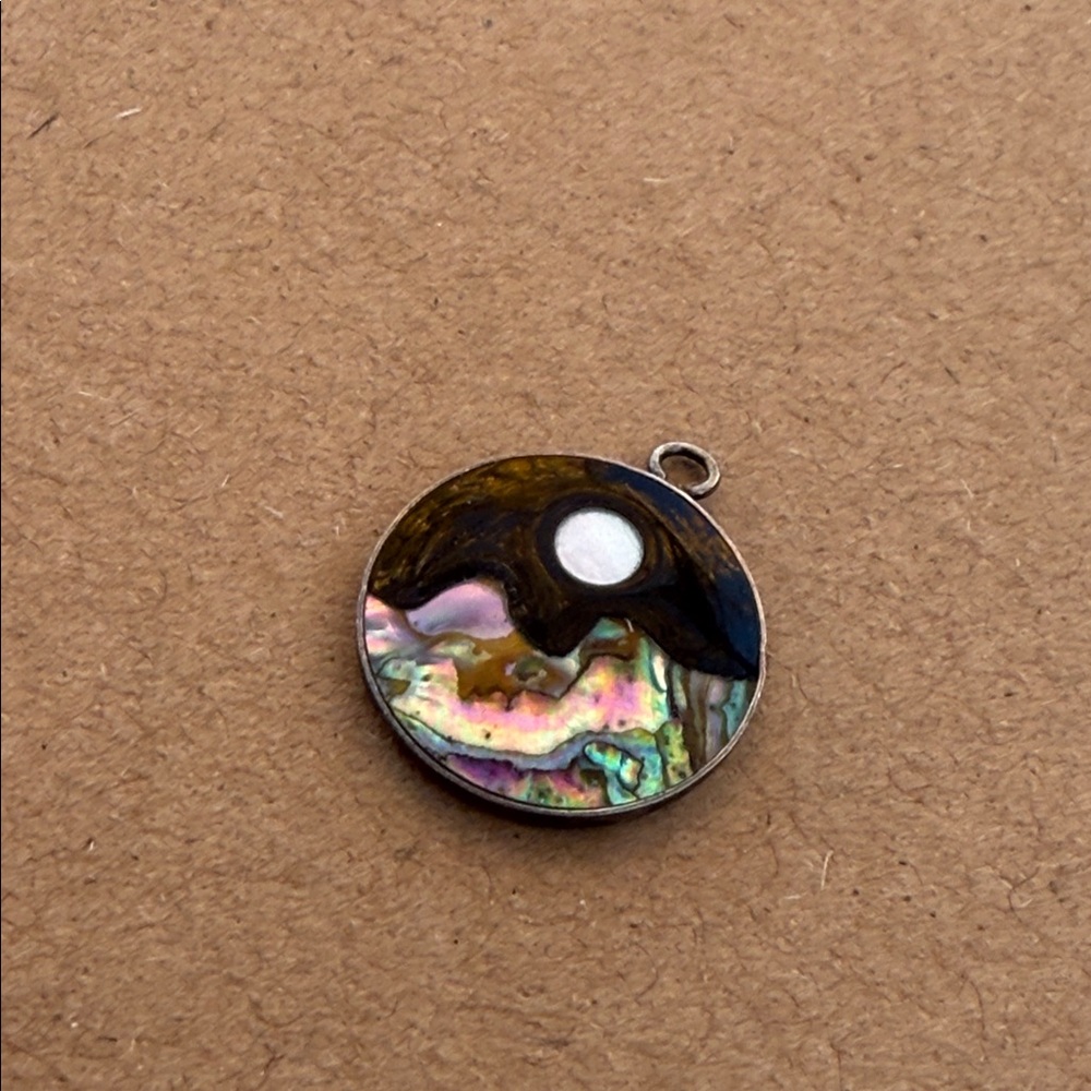 Vintage silver abalone inlay onyx minimalist pendant charm